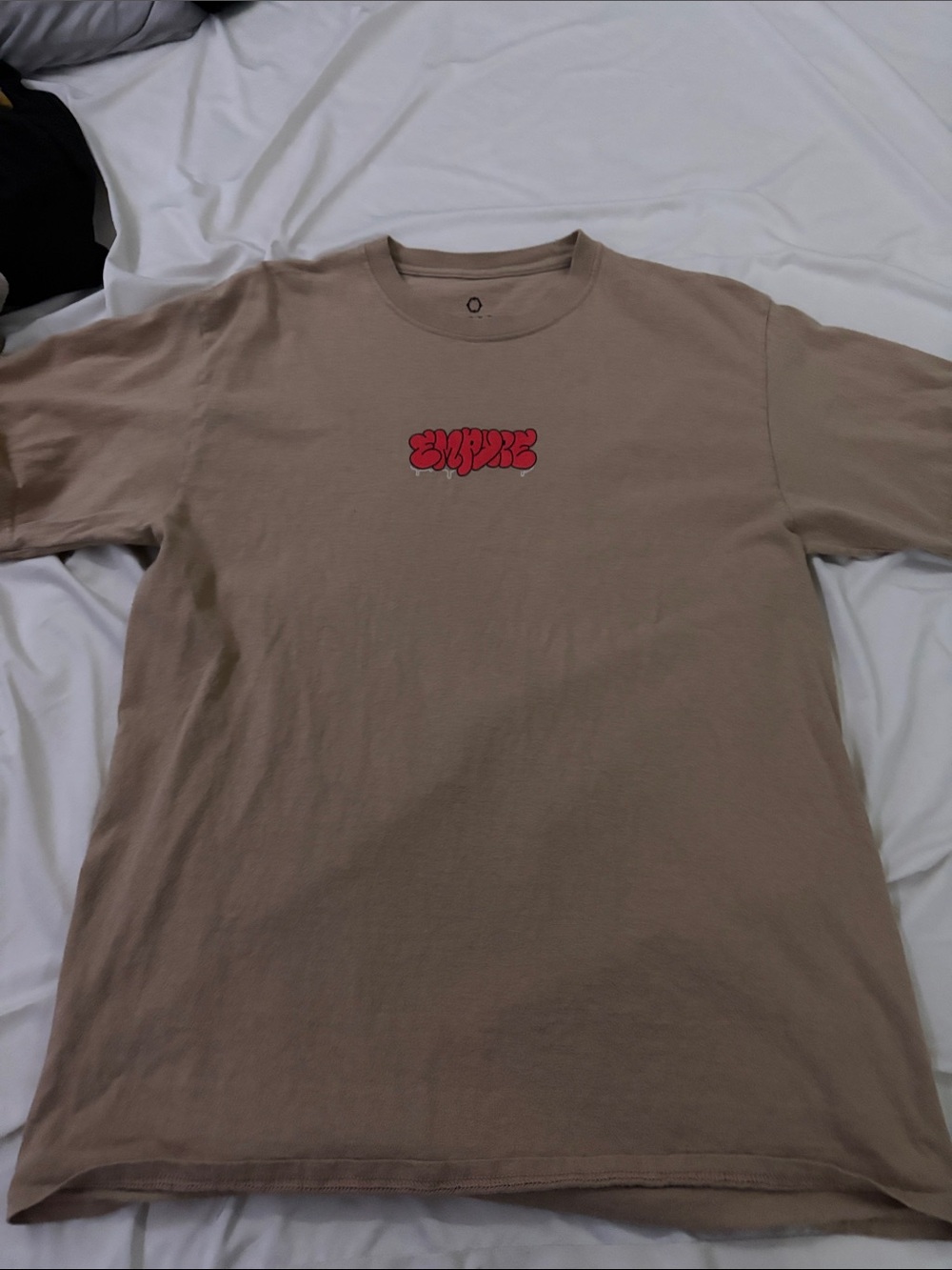 Empyre Beige Short Sleeve Tee with Red Chest Graphic